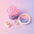 Pink slime in a container with 'Fly-Girl' branding on a pink background
